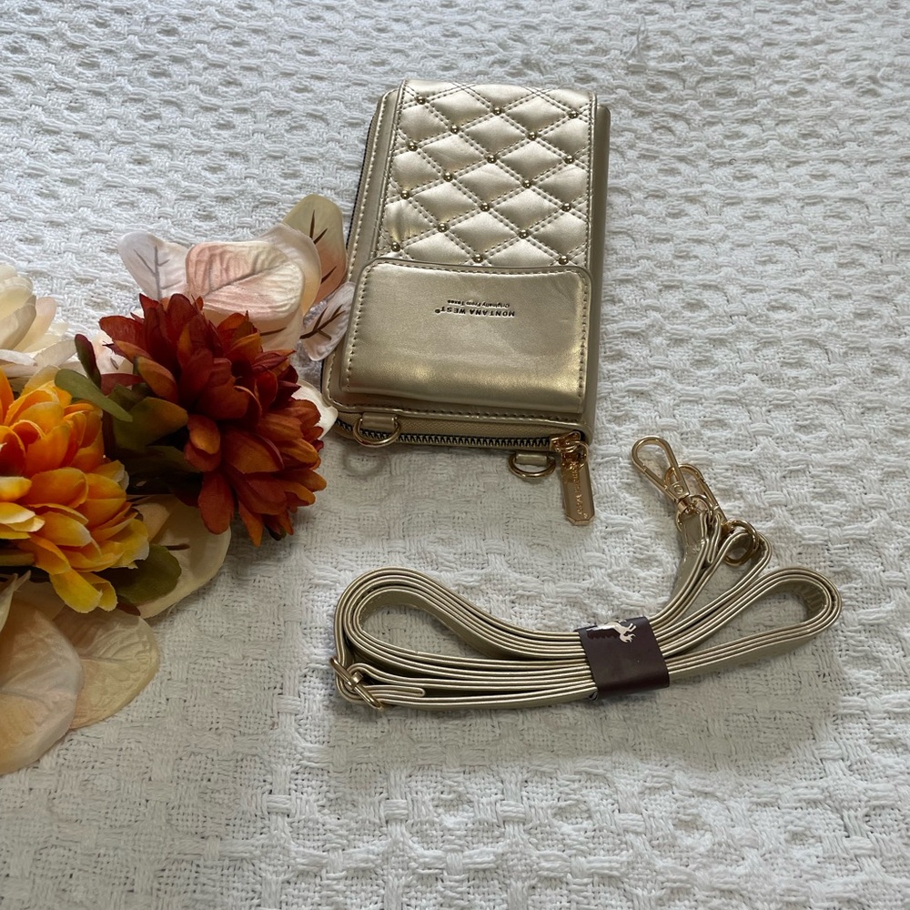Elegant Gold Phone Wallet with Strap